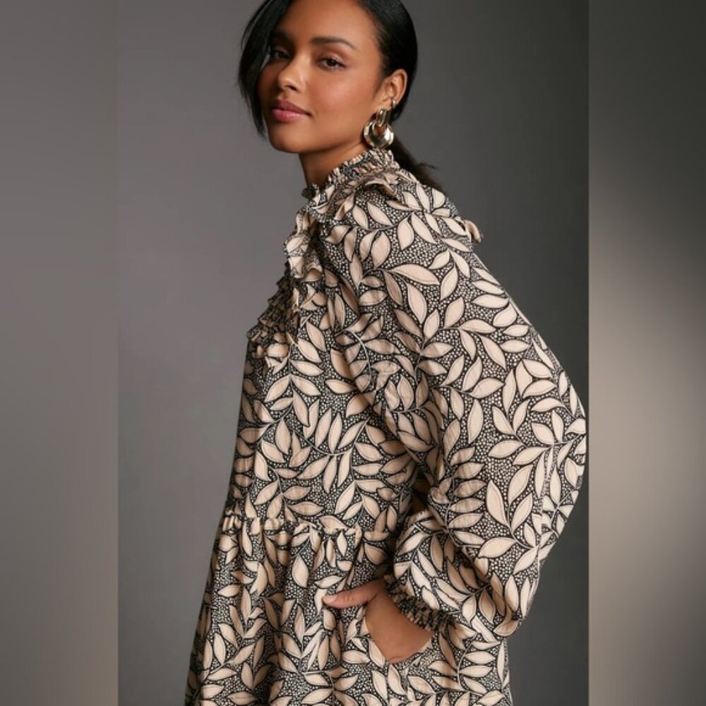 By Anthropologie Long-Sleeve Printed Smocked Mini Dress Size 3x - Picture 3 of 14